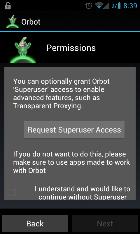 Orbot: requesting root