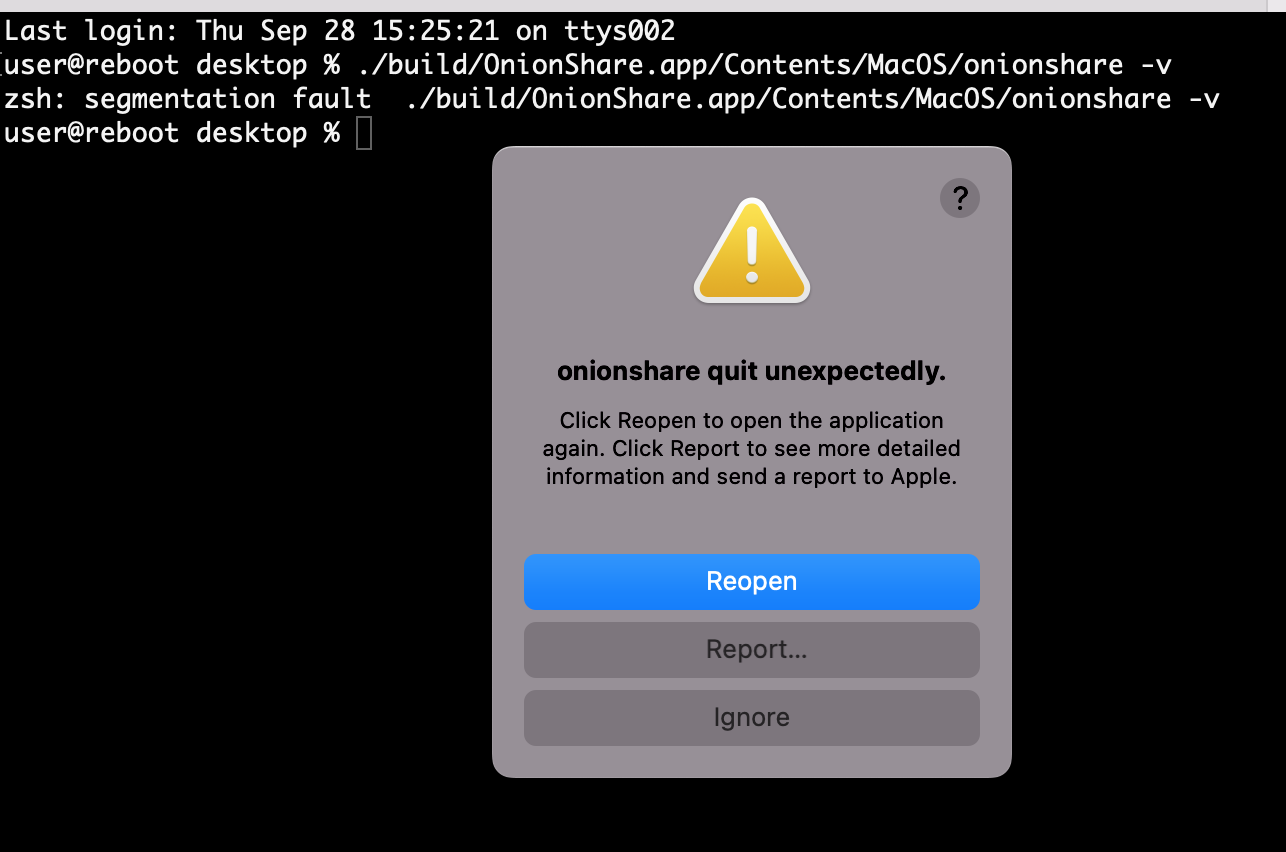 OnionShare crashing in macOS