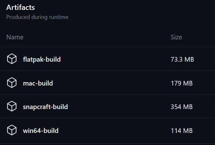 Artifacts generated by GitHub Actions