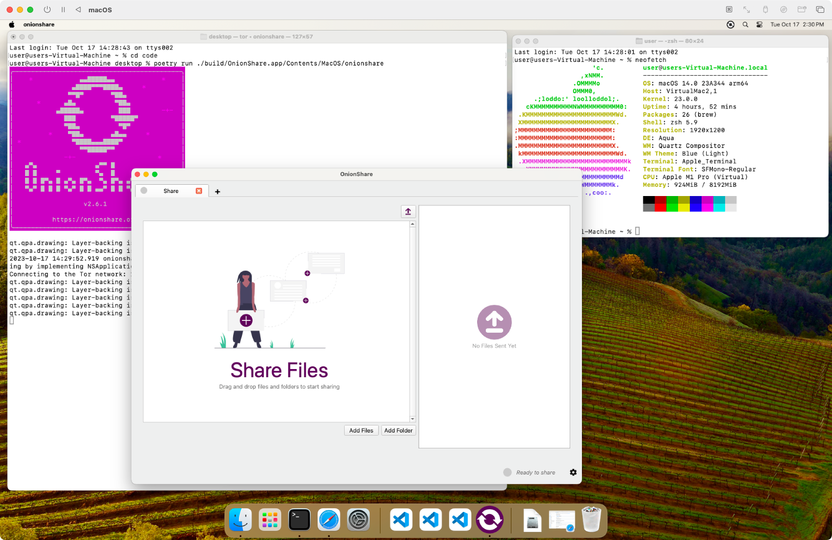 Running the OnionShare app bundle in the Mac VM