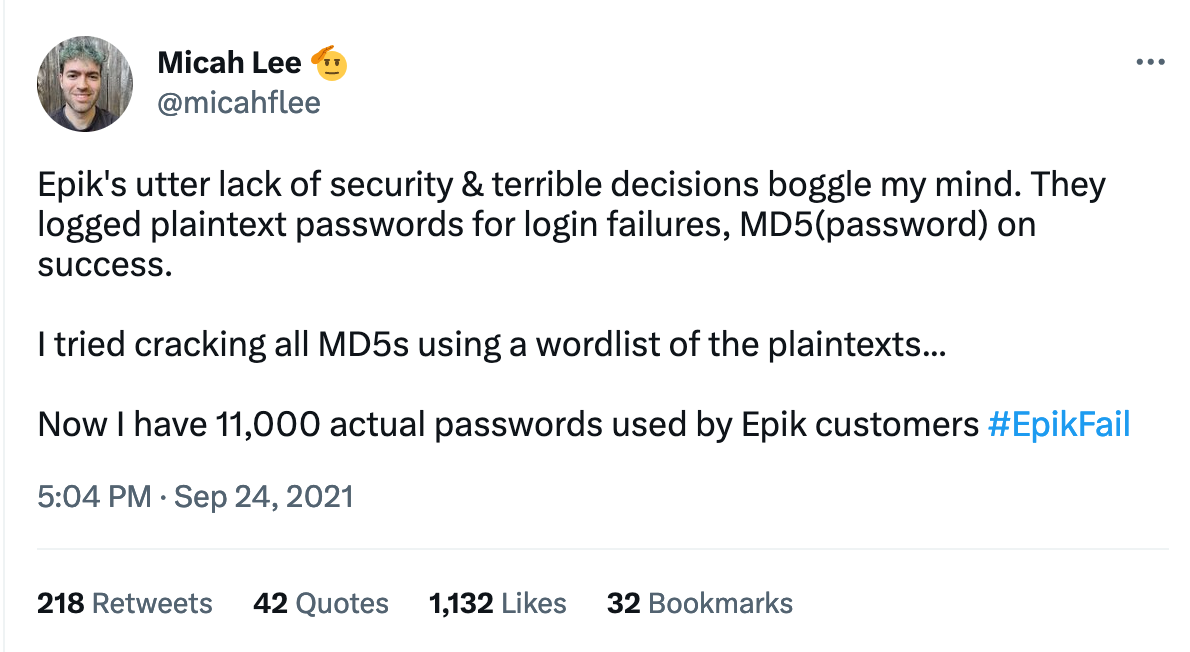 Twitter Thread: Epik's utter lack of security & terrible decisions boggle my mind