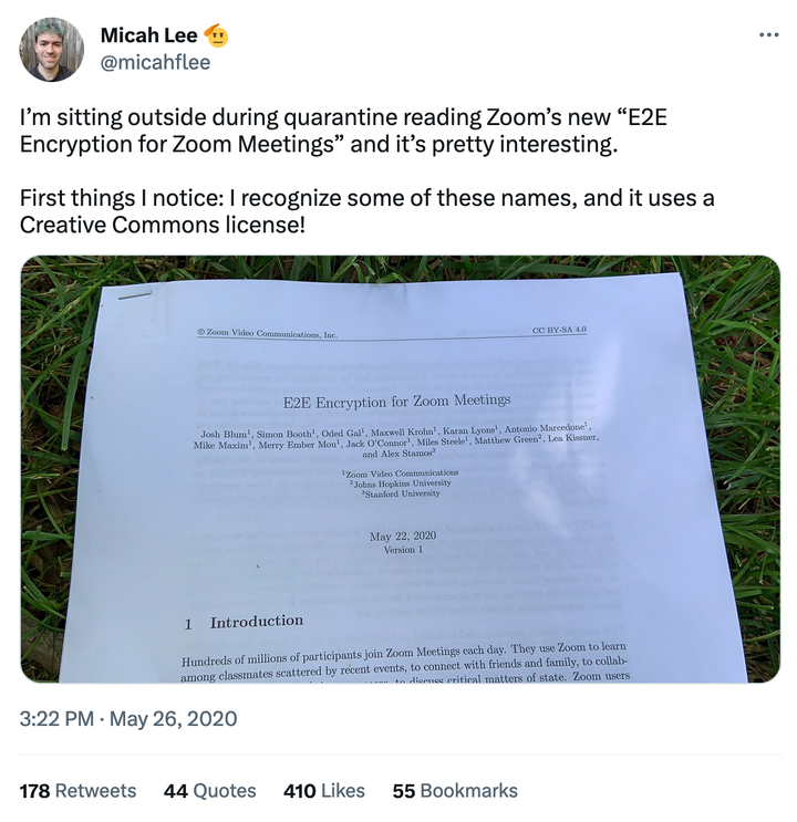 Twitter Thread: Live-tweeting Zoom's E2EE whitepaper