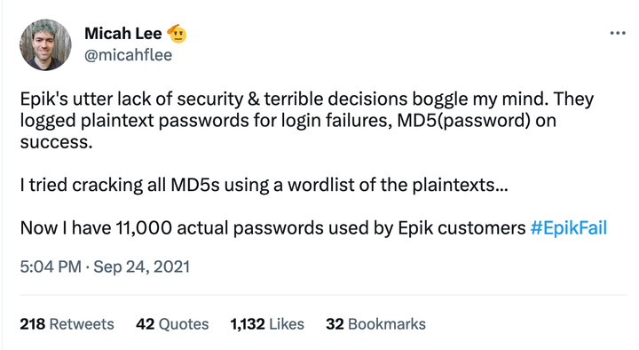 Twitter Thread: Epik's utter lack of security & terrible decisions boggle my mind